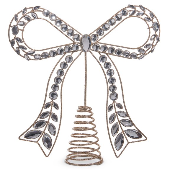 RAZ Imports 10.5" Gold Jeweled Glittered Bow Christmas Tree Topper