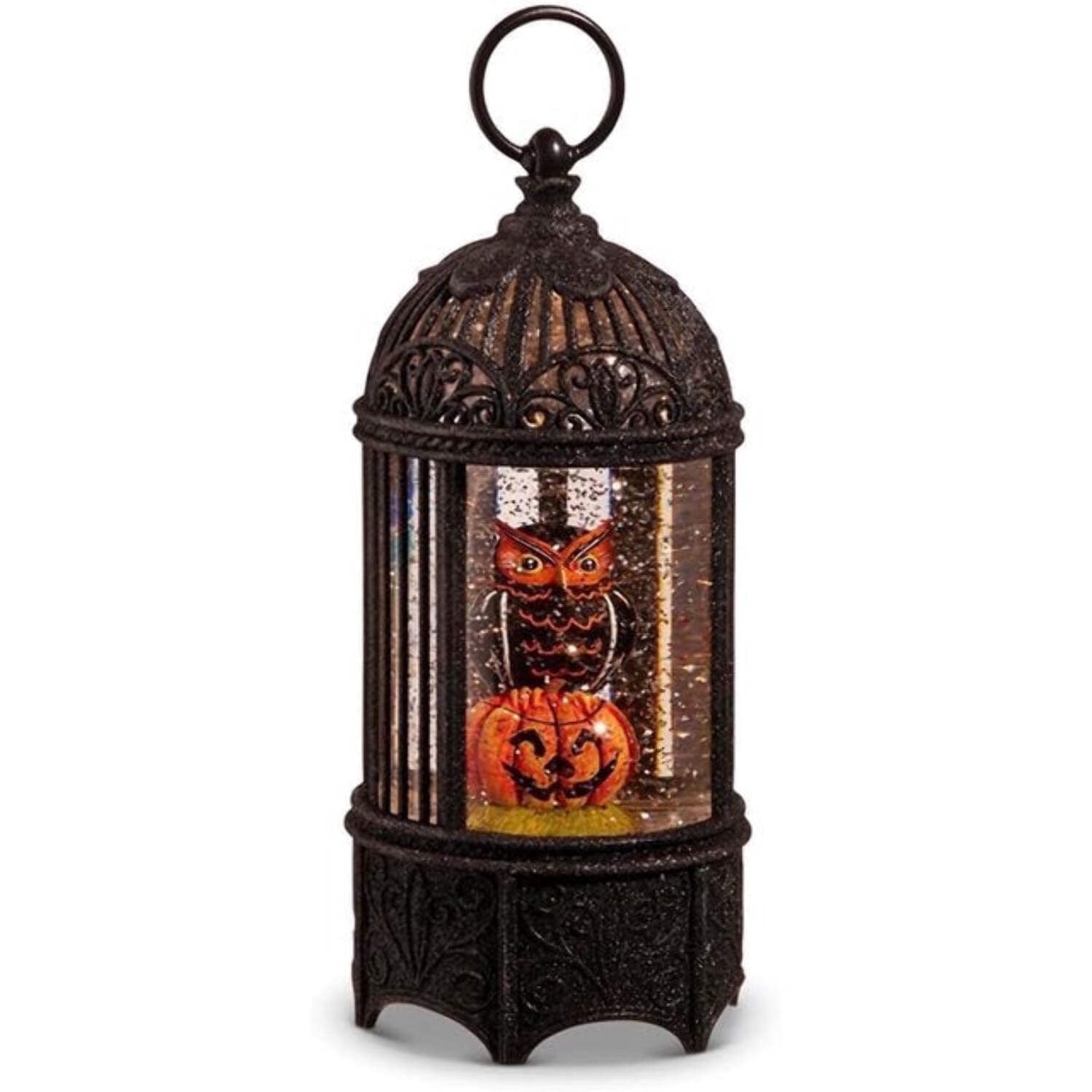 RAZ Imports 10" Lighted Halloween Water Glitter Lantern Owl and Pumpkin ...