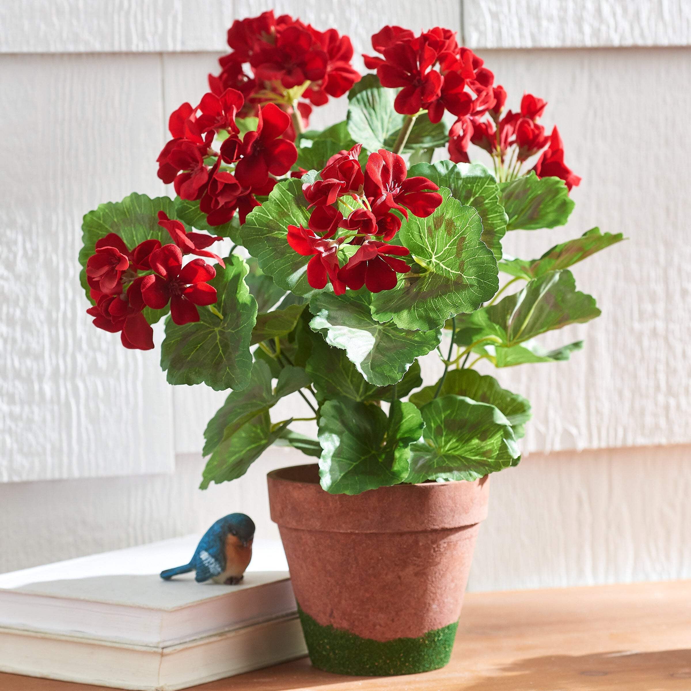 17" Red Potted Artificial Geranium with Green Leaves