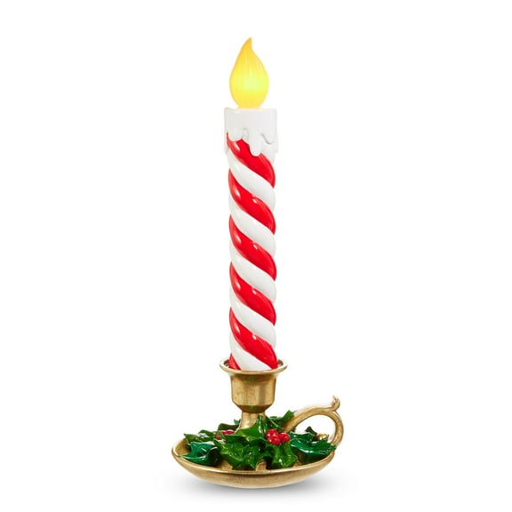 RAZ Imports 17" Candy Cane Striped Over-Sized Resin Light-Up Christmas Candle - Battery-Operated