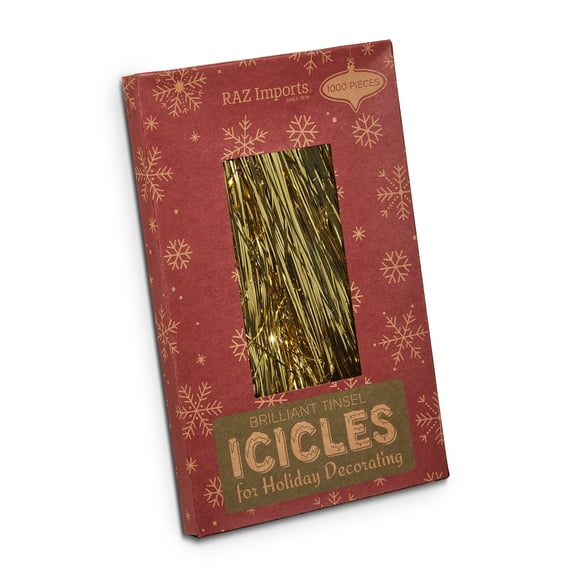 RAZ Imports Gold Tinsel Icicle Strands Vintage Christmas Decoration - 18.5"H X 40"L - 1,000 Pieces - 1 Box