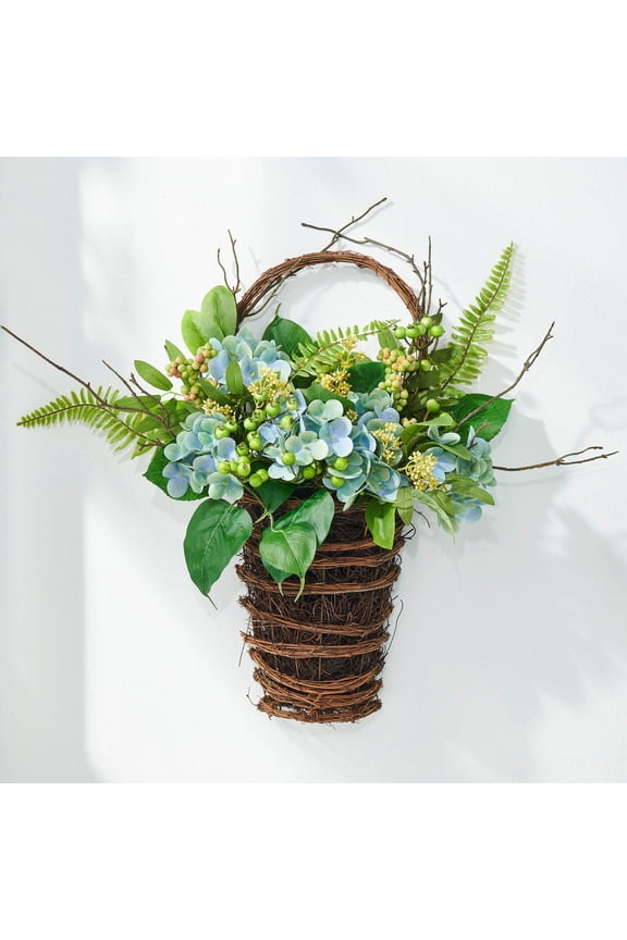 23" Premade Blue Hydrangea Spring Wall Basket