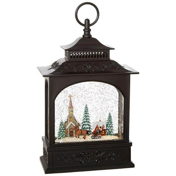 RAZ Imports 23033 - 11" Battery Operated Holiday Glitter Town Scene Lantern with Timer (Batteries not Included) (11" TOWN SCENE LIGHTED WATER LANTERN 3800772)