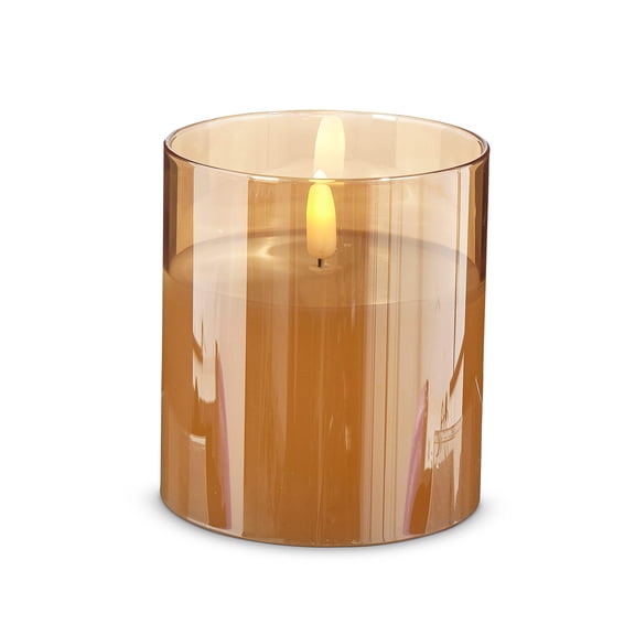 RAZ Imports Gold Ivory Glass LED Pillar Flameless Candle, 6 Hour Timer, Battery-Operated - 3.5"W X 4"H