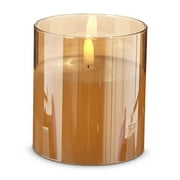RAZ Imports Gold Ivory Glass LED Pillar Flameless Candle, 6 Hour Timer, Battery-Operated - 3.5"W X 4"H