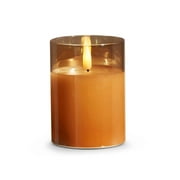 RAZ Imports Gold Ivory Glass LED Pillar Flameless Candle, 6 Hour Timer, Battery-Operated - 3"W X 4"H
