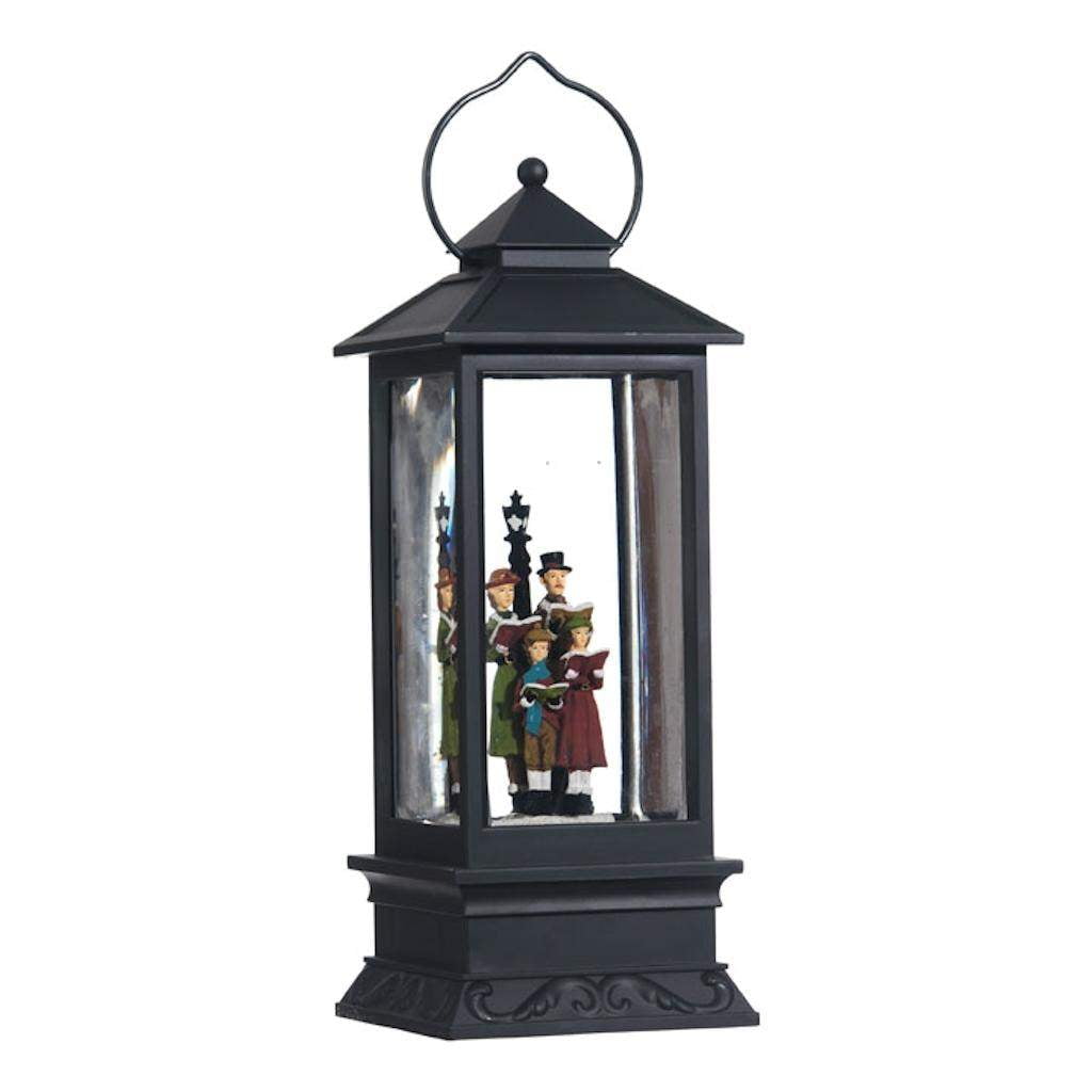 Enchanted Carolers 11" Black Plastic LED Snow Globe Lantern
