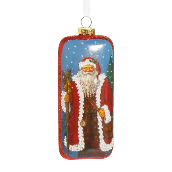 RAZ Imports 5.5" Father Christmas Santa Red Glittered Glass Christmas Ornament