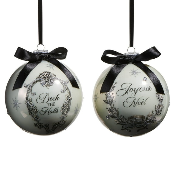 RAZ Imports 5" Deck the Halls Bow Glass Ball Christmas Ornaments - Set of 2
