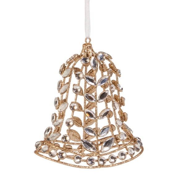 RAZ Imports 5" Jeweled Gold Glittered Bell Christmas Ornament