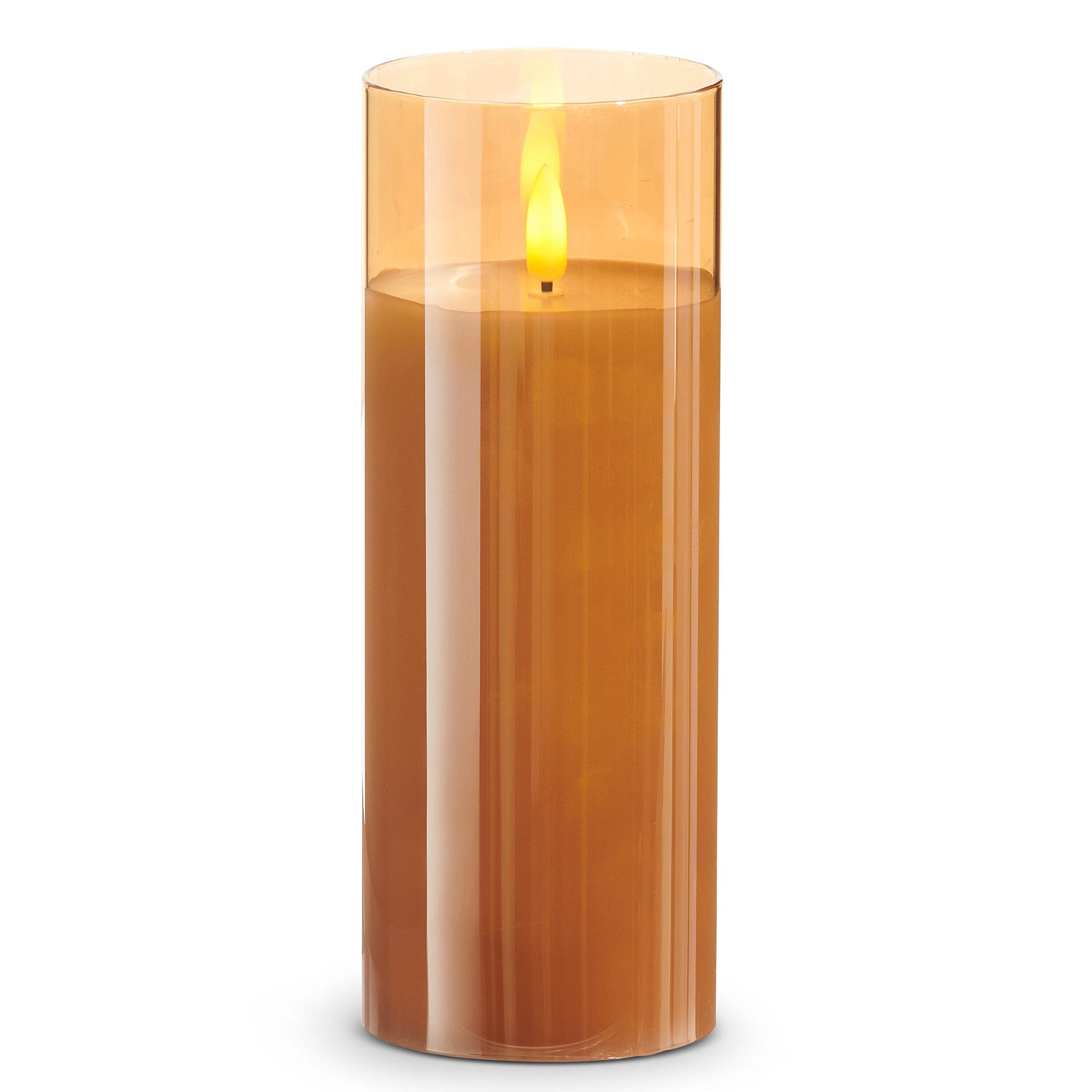RAZ Imports Gold Ivory Glass LED Pillar Flameless Candle, 6 Hour Timer, Battery Operated - 3"W X 8"H