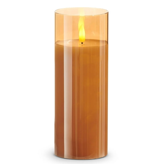 RAZ Imports Gold Ivory Glass LED Pillar Flameless Candle, 6 Hour Timer, Battery-Operated - 3"W X 8"H
