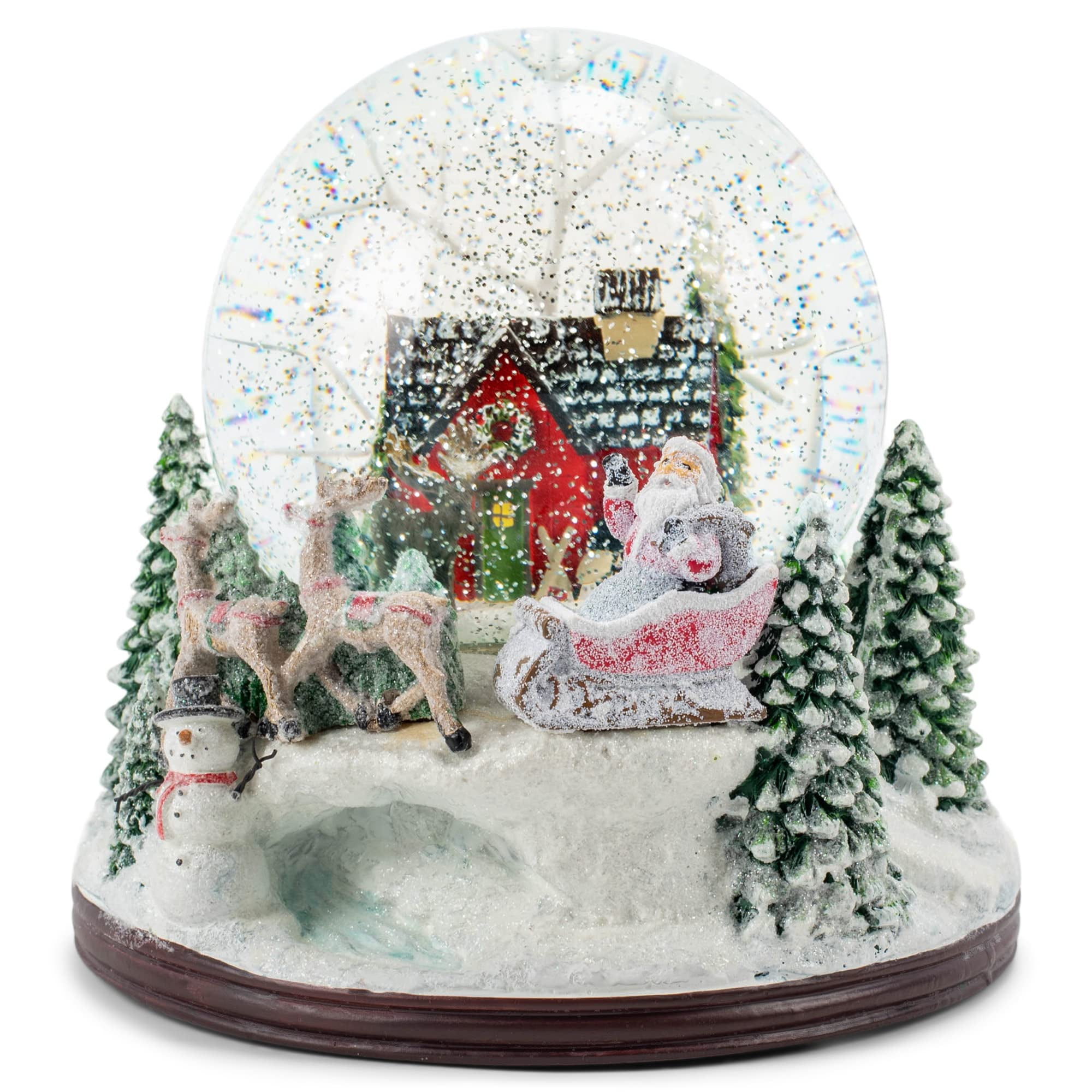 RAZ Imports 4200760 House with Santa and Sleigh Musical Lighted Swirling Glitter Water Globe, 6.5-inch Height, Resin and Glass