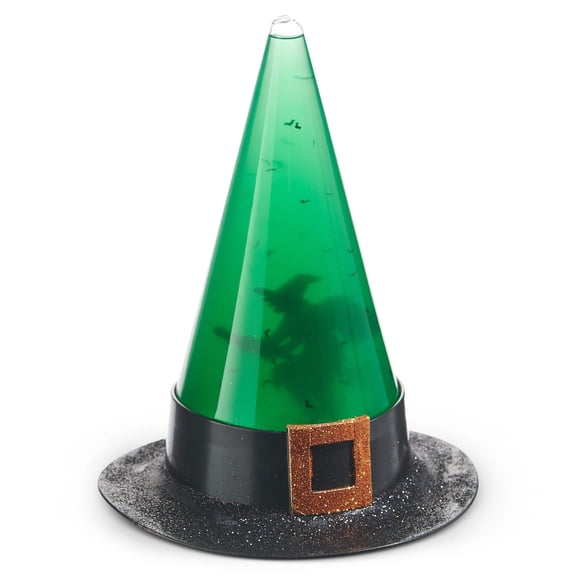 RAZ Imports 9" Lighted Swirling Witch and Bats Glitter Water Lantern Hat Halloween Decoration