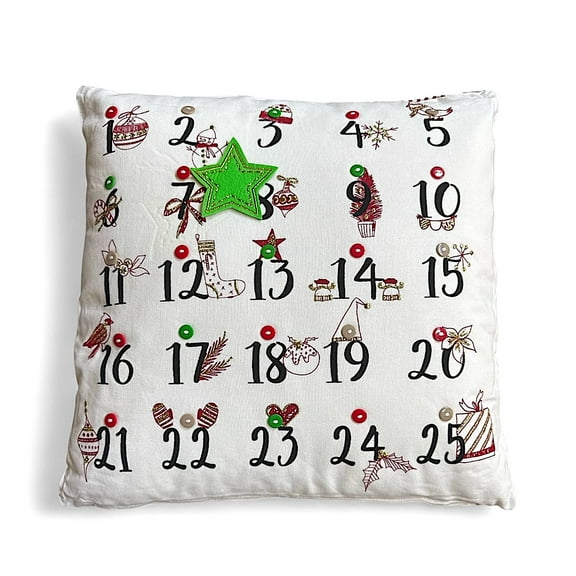 RAZ Imports Advent Calendar Throw Pillow 18"x18" Christmas Countdown Decorative Cushion with Buttons & Embroidery Farmhouse Holiday Accent for Sofa Bed Living Room Office Dcor