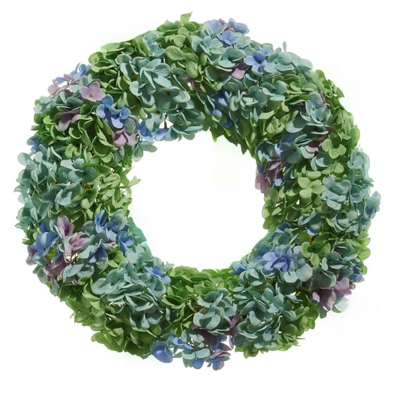 RAZ Imports 24" Lush Blue and Green Hydrangea Flower Spring Wreath