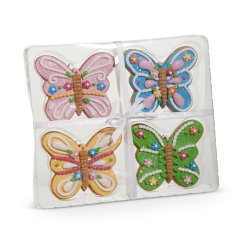RAZ Imports Box of Gingerbread Butterfly Ornaments, 4-Inch, Clay Dough, Multicolor, Box of 4