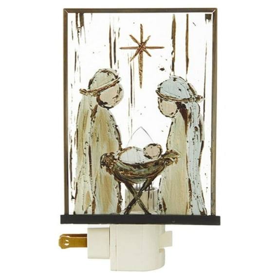 RAZ Imports Distressed Holy Family 6.25 x 4 Acrylic Plug In LED Night Light, Brown