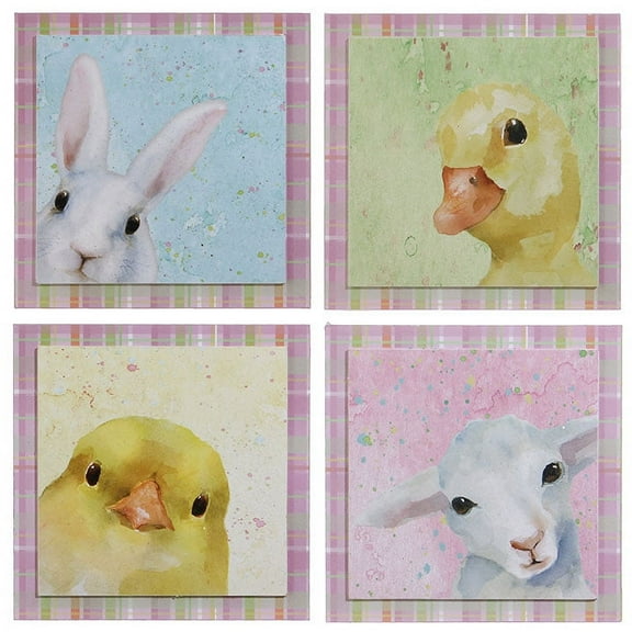 RAZ Imports Easter Decor - Spring Farm Animal Box Signs 4pc.