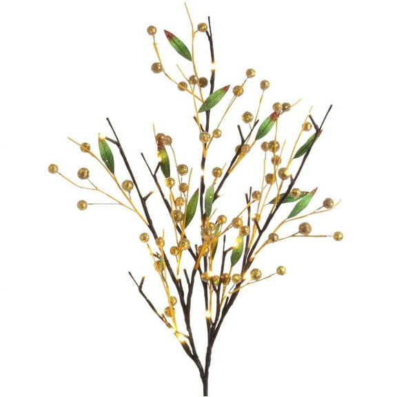 RAZ Imports Floral Decor Stem - LED Lighted Twig Branch Gold Berries #5062 3pc Set
