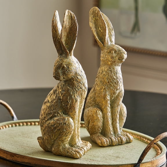 RAZ Imports 12" Gold Leaf Large Tabletop Easter Bunny Rabbits - Set of 2
