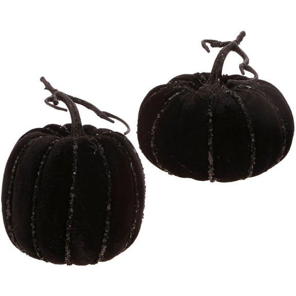 RAZ Imports Halloween Decor - Black Sequin Pumpkins 2pc Set