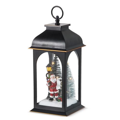 RAZ Imports Lighted Winter Wonderland Lantern, 12.5-Inch, Black