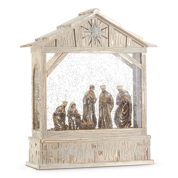 RAZ Imports Nativity Musical Lighted Water Creche, 10-inch Height, Christmas Decor, Holiday Season, Table and Shelve Accent