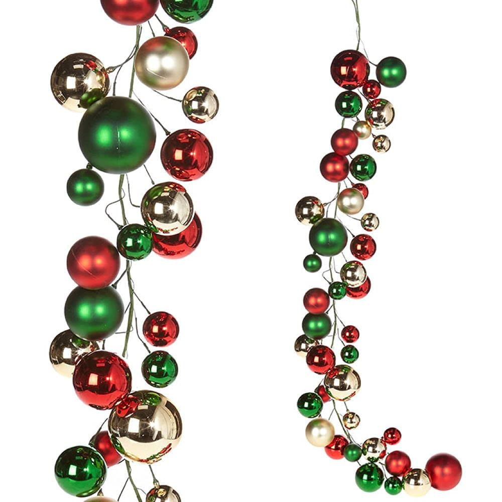 4-Foot Red, Green, and Gold Plastic Christmas Ball Garland