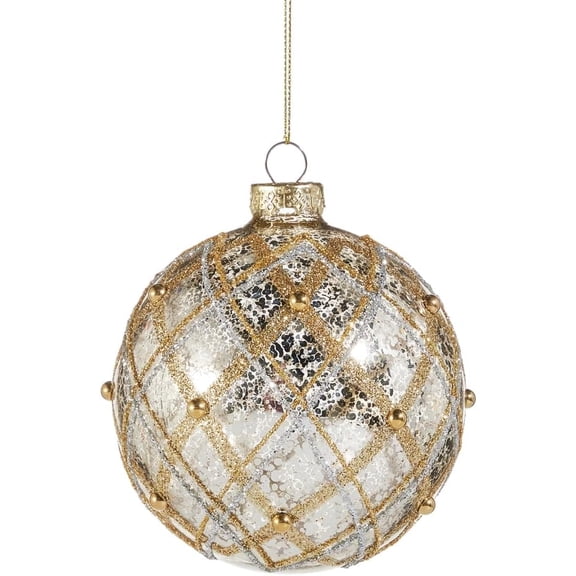 RAZ Imports Silver and Gold Mercury Glass Ball Ornament, 4-Inch, Glass