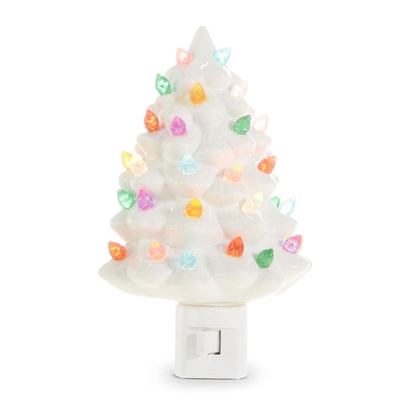 RAZ Imports Vintage White Tree Night Light, 6-inch Height, Ceramic and Plastic, Christmas, Home Dcor