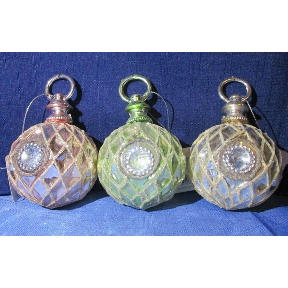 RAZ Set Of 12 Glass 2.8" Vintage-Style Ball Ornaments-Pink, Green & Champagne