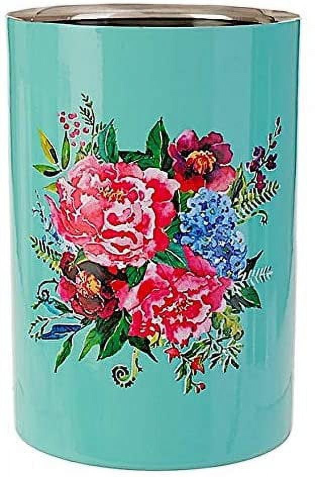 RAZ Utensil Crock Holder Wine Bucket Stainless Steel Decorative Colorful Floral Design By Paul Brent (Bucket)