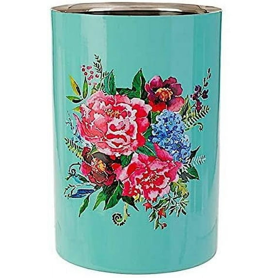 RAZ Utensil Crock Holder Wine Bucket Stainless Steel Decorative Colorful Floral Design By Paul Brent (Bucket)