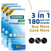 RAZOKO 3-in-1 Floss for Braces, 180 Count Pre-Cut Spongy and Regular Floss with Threaders for Bridges