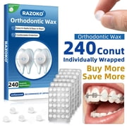 RAZOKO Pre-Cut Orthodontic Wax for Braces | 240 Individually Wrapped Unflavored Dental Wax Dots for Brackets & Wires