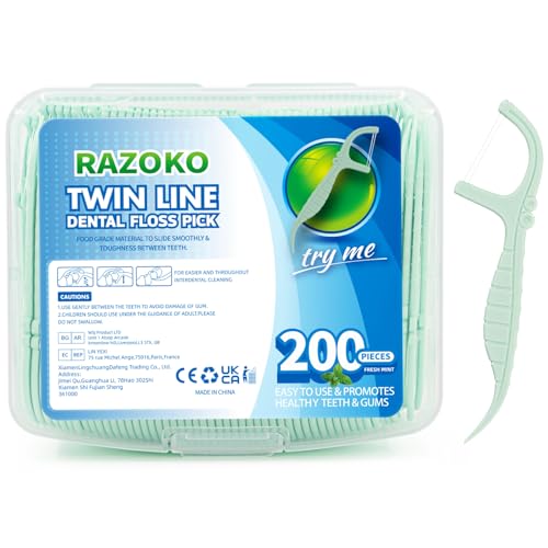 RAZOKO TwinLine Dental Floss Picks,Extra Strong Flosser Pick