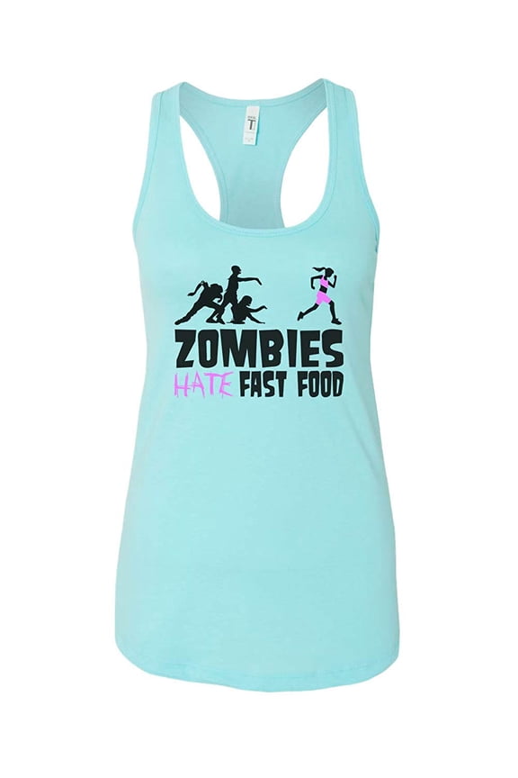 Women’s Funny Zombie Running Racerback Tank Top “Zombies Hate Fast Food”