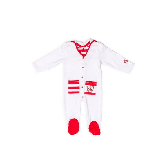 RB Royal Baby Organic Cotton Gloved-Sleeve Footed Overall, Footie (Captain) White Red - 3-6 Month