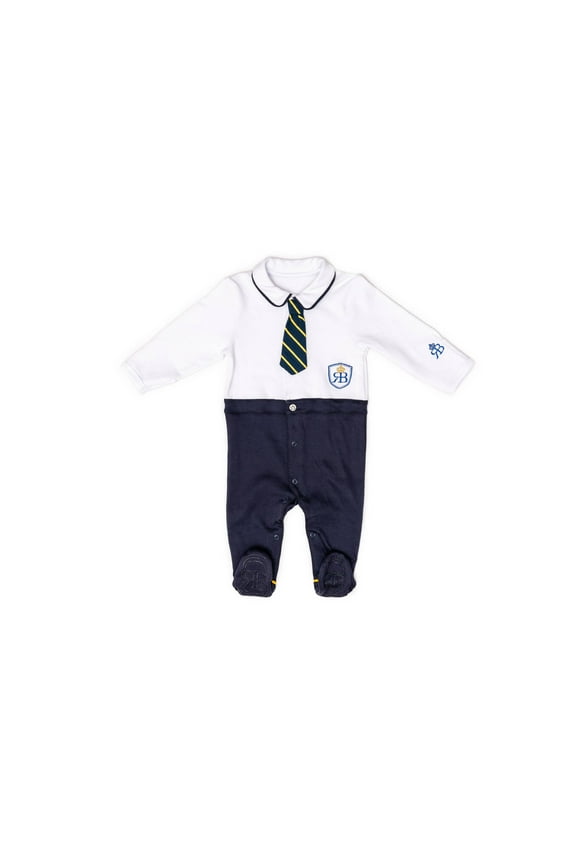 RB Royal Baby Organic Cotton Gloved-Sleeve Footed Overall, Footie (Little Man) White Navy - 3-6 Month