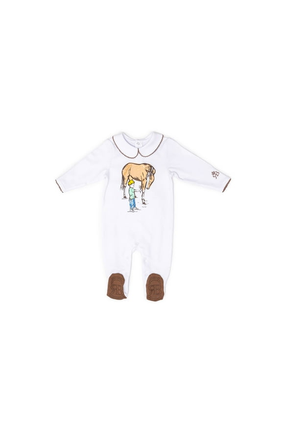 RB Royal Baby Organic Cotton Gloved Sleeve Footed Overall Footie with Hat in Gift Box (Horse and Me) - 0-3 Month