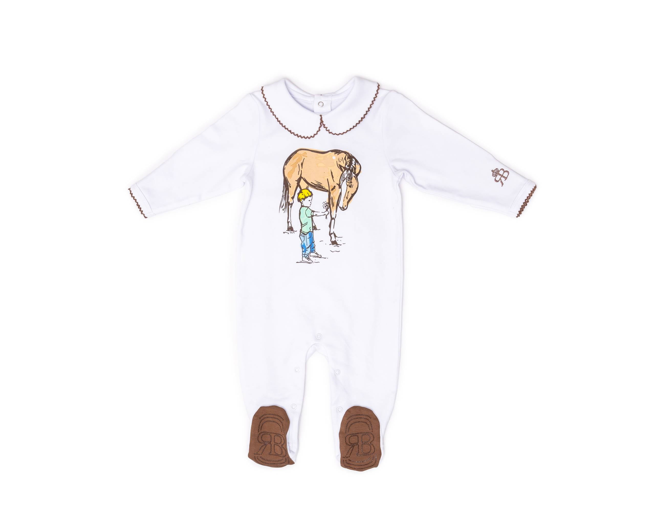 RB Royal Baby Organic Cotton Gloved Sleeve Footed Overall Footie with Hat in Gift Box (Horse and Me) - 3-6 Month