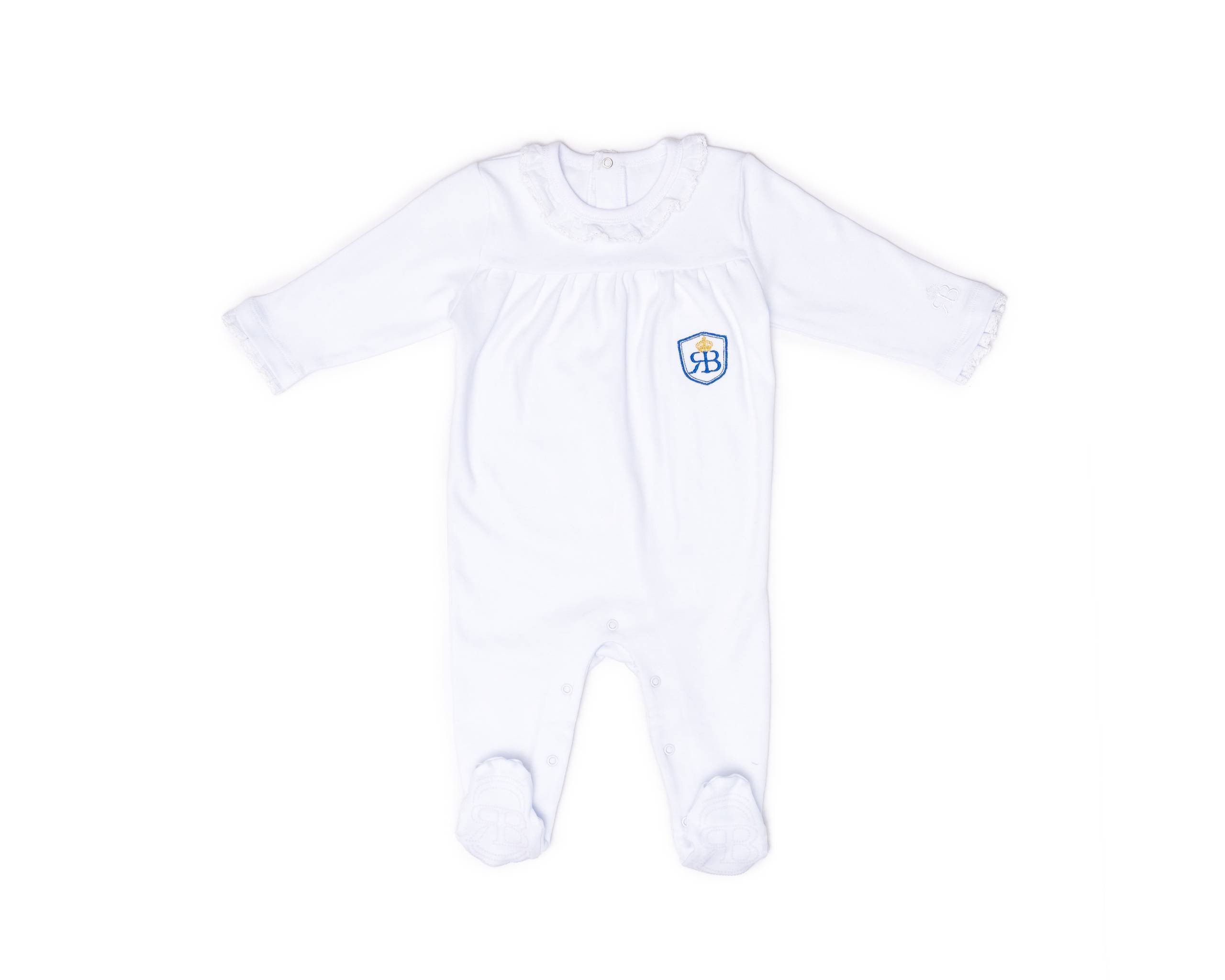 RB Royal Baby Organic Cotton Sleeve Footed Overall, Footie (Little Me) White - 3-6 Month