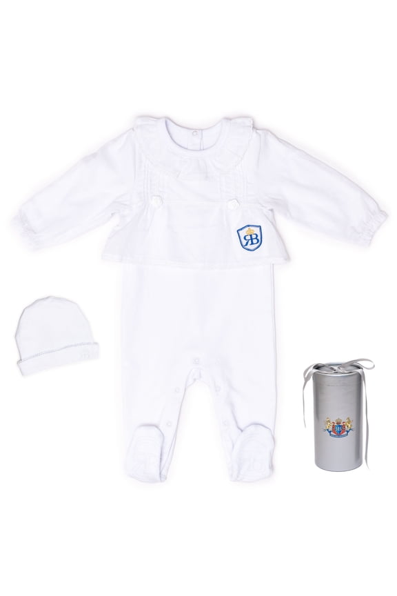 RB Royal Baby Organic Cotton Sleeve Footed Overall Footie with Hat in Gift Box (Forever Me) - 0-3 Month
