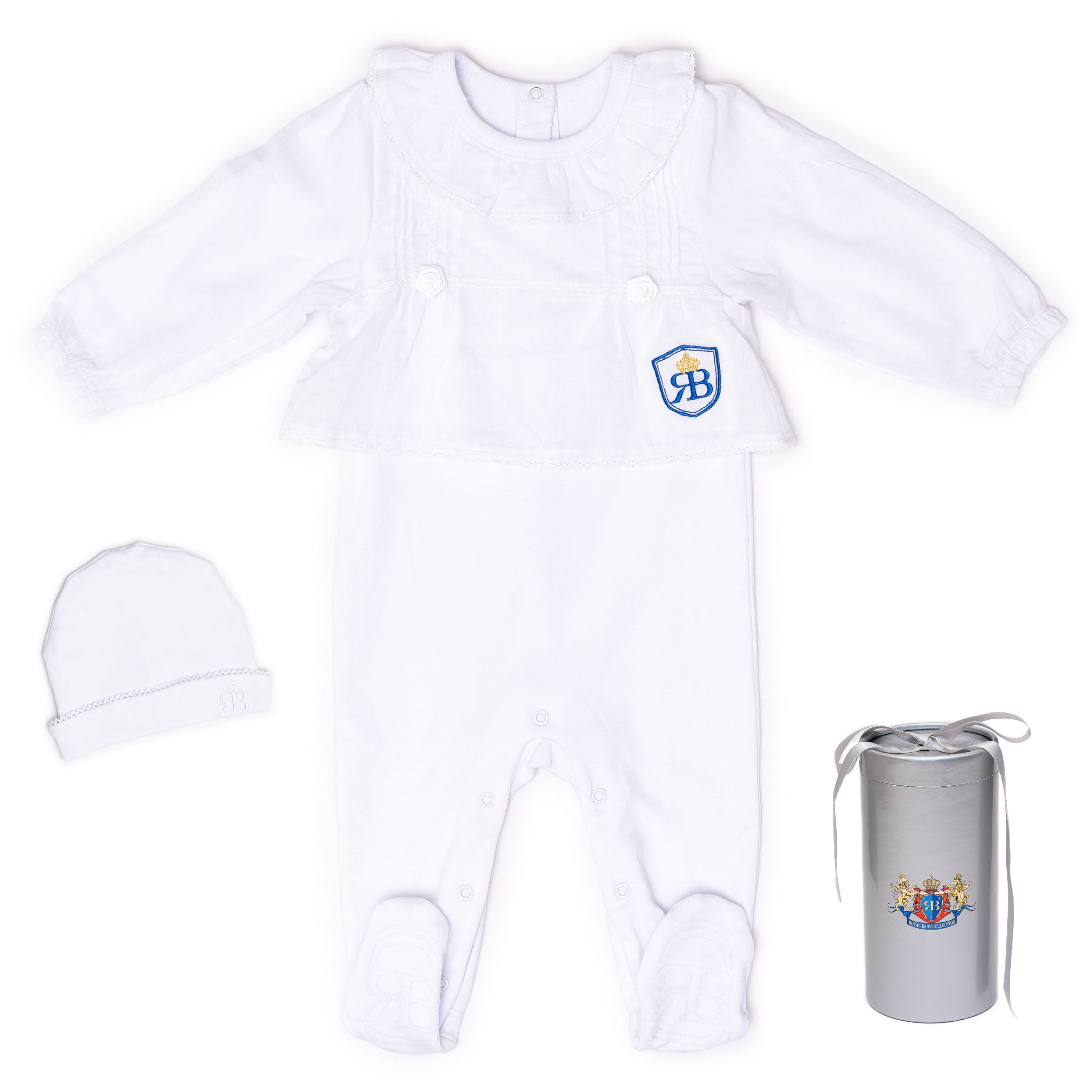 RB Royal Baby Organic Cotton Sleeve Footed Overall Footie with Hat in Gift Box (Forever Me) - 3-6 Month