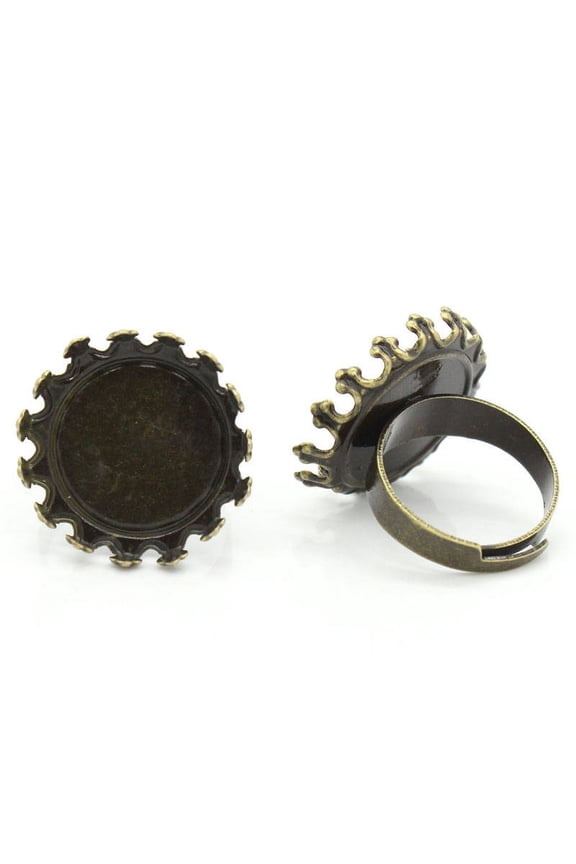 RB013 - 5 pcs. Antique Bronze ADJUSTABLE Cabochon Setting Bezel RING bases settings - Ring Size 7 US - Glue Pad 20mm