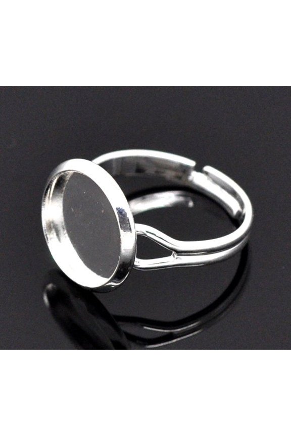 RB021 - 20 pcs. Silver Plated ADJUSTABLE Cabochon Setting Bezel RING bases settings - Ring Size 6.25 US - Glue Pad 12mm (0.47 in)