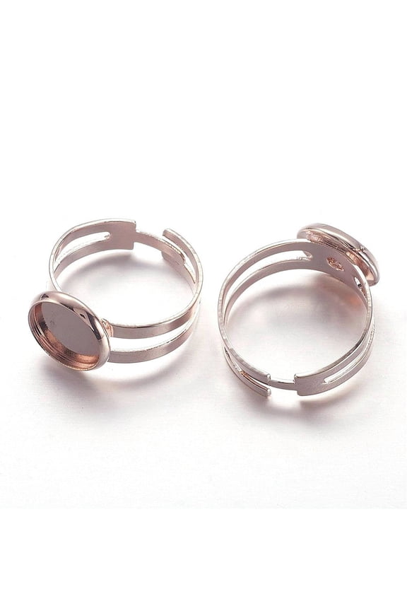 RB028 - 10 pcs. Rose Gold Plated ADJUSTABLE Cabochon Setting Bezel RING bases settings - Ring Size 7.5 US - Glue Pad 10mm - Made of Brass!