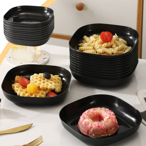 RBCKVXZ 10 PC Black Deep Dinner Plates - 5.7 Inch Reusable Plastic Plates, Microwave and Dishwasher Safe Plates for Kitchen, Lightweight Plates for Dessert