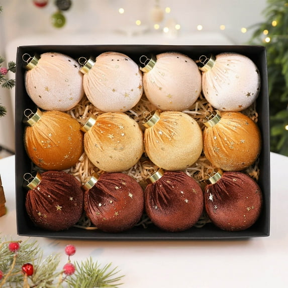 RBCKVXZ 12 Pcs Orange Velvet Christmas Ornament Balls Set, Shatterproof Christmas Bulds Pandent for Xmas Tree Hanging Decorations, Christmas Gift, 3.15 Inch